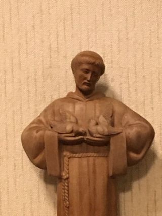 Saint Francis of Assisi Carved Wood Sculpture Signed Baron France Arbor Base 2