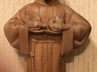 Saint Francis of Assisi Carved Wood Sculpture Signed Baron France Arbor Base 3