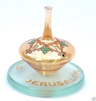 Glass Hanukkah Dreidel Chanukah Sevivon Jewish Hebrew Letters,  Israeli Judaica
