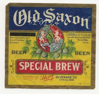 Storz Bev Co Old Saxon Special Brew Beer Label Irtp U Omaha Ne