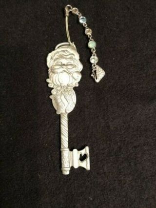 Longaberger Pewter Santa Clause Key W Jeweled Chain/fob/accessory Dated 2002