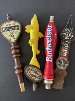 4 Beer Tap Handles Budwiser,  Heineken,  Dog Fish Head,  Noon Whistler Brewing Co.