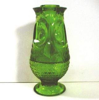 Viking Owl Lamp Holder (tea) Candle Green Glass 7.  3 " 1960 