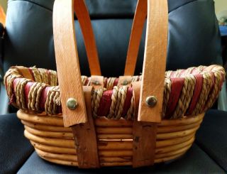 Vtg.  Twig/branch Hand Woven Primitive Folk Art Handle Basket