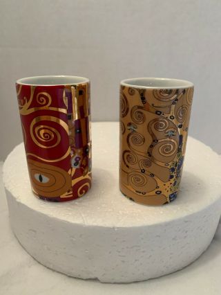 Gustav Klimt Tealight Candle Holder Ceramic Set Of Two 3.  25” High