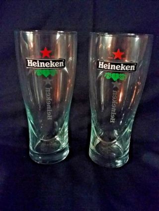 Heineken Beer Glasses Set Of 2 Etched Nucleated 20oz.