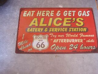 Vintage Metal Sign ALICE ' S EATERY & SERVICE STATION Route 66 - 16 x 10 2
