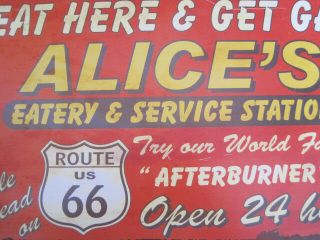 Vintage Metal Sign ALICE ' S EATERY & SERVICE STATION Route 66 - 16 x 10 3