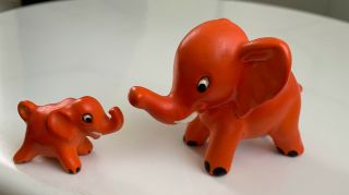 2 Vintage Goebel Mommy Baby Elephant Orange Germany Figurine