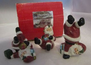 Vintage Fitz & Floyd Holiday Tumbling Santa Claus Christmas Set Of 3 W/ Box