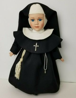 Catholic Nun Doll 17 Inches Blue Eyes,  Cross Cord Unknown Order Vgc
