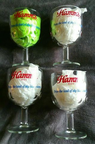 Set Of 2 Hamms Beer Glass Thumbprint Goblet Vintage Glasses 70 