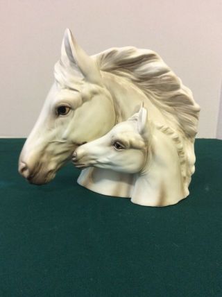 Vintage Horse And Foal Head Vase Planter.  Napco Ceramic 9625