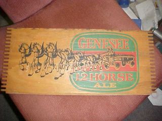 Genesee 12 Horse Ale,  Logo Of 12 Horses Pulling A Wagon On Side Of Wooden Case