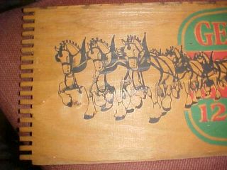 GENESEE 12 HORSE ALE,  LOGO OF 12 HORSES PULLING A WAGON ON SIDE OF WOODEN CASE 3
