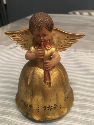 Vintage Reuge Anri Toriart Carved Wood Angel Flute Swiss Music Box - Plays Ave M