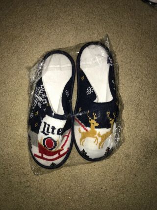 2019 Miller Lite Ugly Sweater Holiday Christmas Size M Slippers Beer