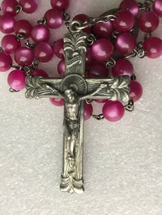 Vintage Sterling Silver Rosary With Pink Beads