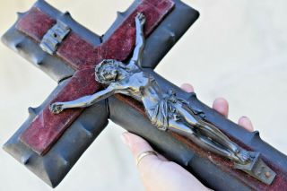 ⭐ Antique French Crucifix 18 " Inch,  Carved Wood Cross,  19th Century⭐