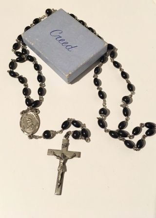 Rosary Creed Sterling Silver Crucifix And Medal Black Beads Rosary Cross