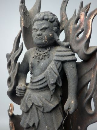 Japanese Old Buddhist Gurdian Fudomyo Buddha Statue Wood Zushi Frame Fudo Myo Ou