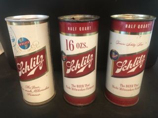 3 different Schlitz 16oz Flat Top beer cans one price 3