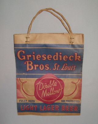 Old Vtg Early 20th C Griesedieck Bros St Louis Beer Bag Light Lager Deadstock 2