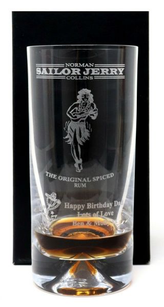 Personalised Sailor Jerry Rum Dimple Highball Glass Gift Birthday/christmas/dad