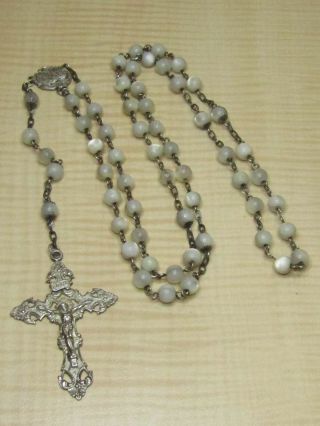 Sterling Silver Rosary Cross Crucifix Mother Of Pearl Beads