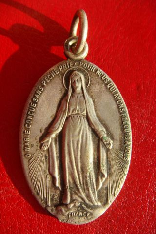 Immaculate Virgin Mary Rare Old Vintage Silver Religious Depose Medal Pendant