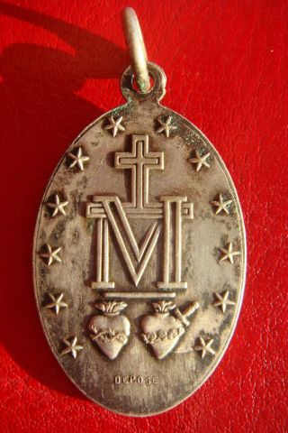 IMMACULATE VIRGIN MARY RARE OLD VINTAGE SILVER RELIGIOUS DEPOSE MEDAL PENDANT 2