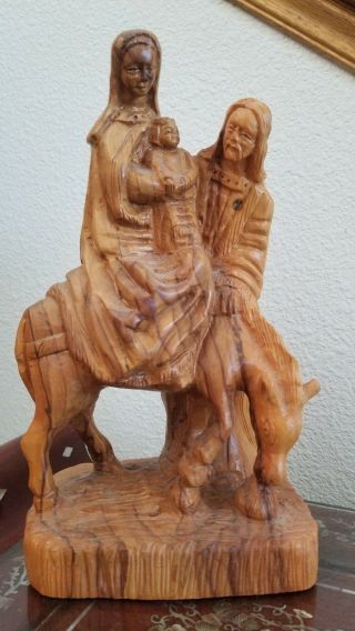 Vintage Hand Carved Joseph,  Mary And Baby Jesus Figurines Flight To Egypt