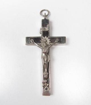 Ebony Nickel Silver Nun Priest Pectoral Crucifix Religious Skull Crossbones 3 "