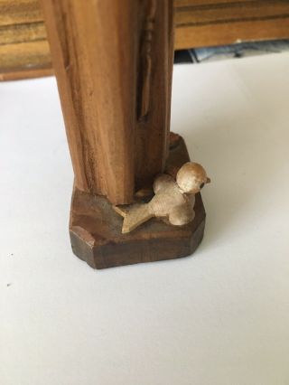 Hand Carved Wooden Wood Figure St Francis Catholic Saint W/ Bird 6.  5” Tall 2