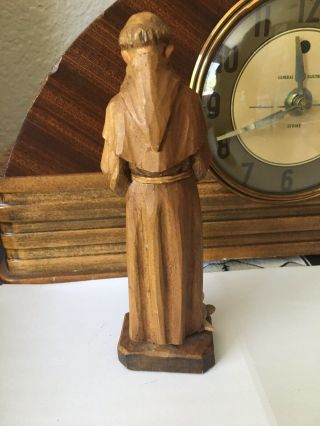 Hand Carved Wooden Wood Figure St Francis Catholic Saint W/ Bird 6.  5” Tall 3