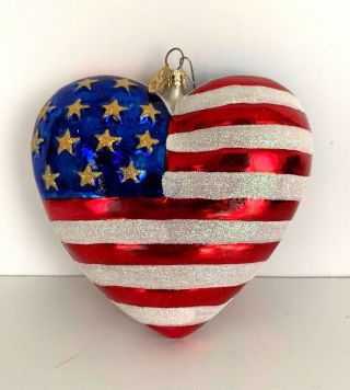 Christopher Radko Heart American Flag Christmas Ornament Brave Heart 9/11