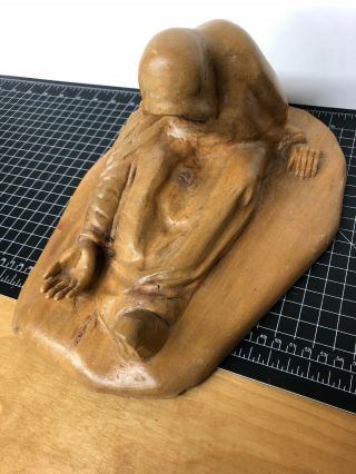 Vintage Begger Sculpture Wooded Hand Carved Signed J.  P.  B.  1989