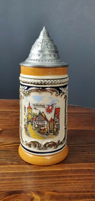 Vintage Gerz German Hand Painted Lidded Beer Stein Rothenburg Germany 6 " Tall