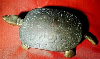 Vintage Brass Turtle Ashtray W Hinged Lid