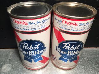 (2) Minty Pabst Blue Ribbon Flat Top Beer Cans Continental & American Can Co Pbr