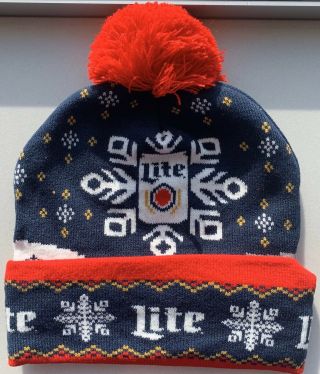 2019 Miller Lite Ugly Sweater Holiday Christmas Beanie Hat Beer