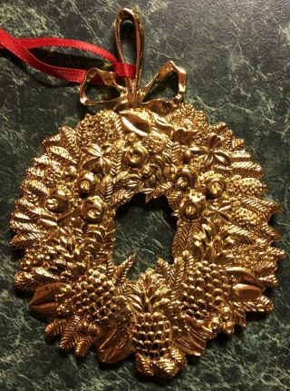 Lenox Kirk Stieff Cw120 Pewter Williamsburg Christmas Ornament Gold Wreath