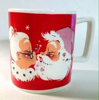 Vintage Christmas Mug Cup Inarco Japan Santa Mrs Claus Kissing E - 4585 Rare