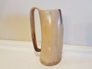 Natural Bovine Horn Drinking Cup Mug W/ Handle Dining Beer Ale Pint