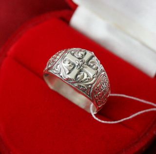 Christian Prayer Ring with a Cross.  Sterling SIlver 925.  Russian Orthodox Jewelry 3