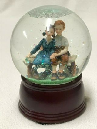 Norman Rockwell The Saturday Evening Post Puppy Love Musical Snow Globe