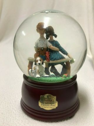 Norman Rockwell The Saturday Evening Post Puppy Love Musical Snow Globe 3