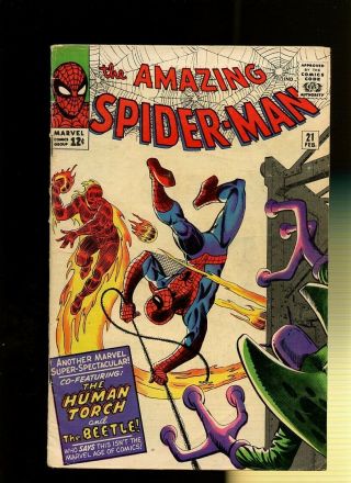 Spider - Man 21 Vg 4.  0 1 Book Where Flies The Beetle By Lee & Ditko