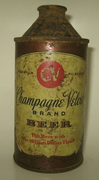 Old CHAMPAGNE VELVET CONE TOP BEER CAN w/ bottle on side Terre Haute,  Indiana 2