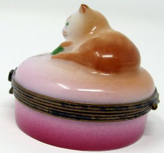 Limoges Castel Trinket Box Hinged Cat on a pillow Claspped 2x2 